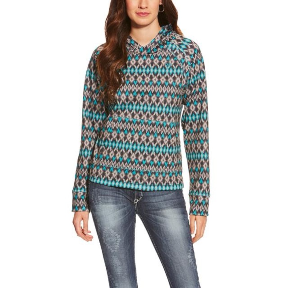 Ariat Teal, Black & Gray Patterned Hooded Pullover